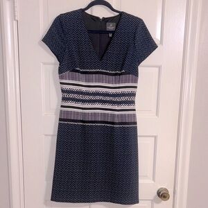 Adrianna Papell Blue, Black and White Patterned Dress